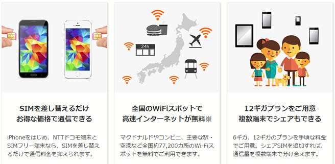 無料のWi-Fiスポットや家族シェアも