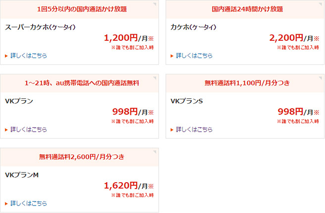 auのガラケー向けのプラン