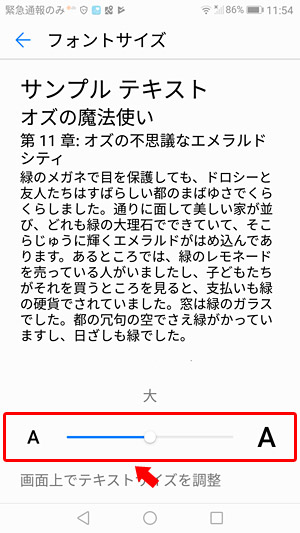 お好みの文字サイズにスライドさせて、変更すれば完了