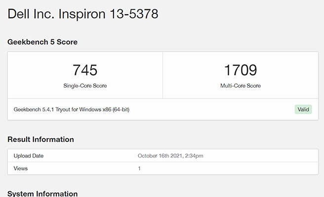 まずはGeekbenchのベンチマークスコアになります。CPUベンチマークスコアですが、シングルコアが745、マルチコアが1709でした。