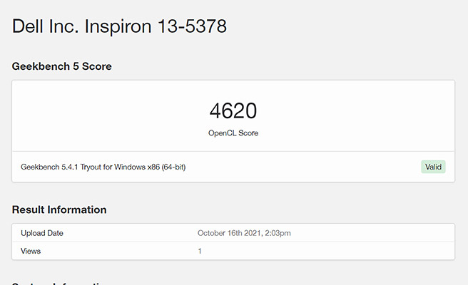 次にGPUベンチマーク（OpenCL Score）ですが、4620でした。