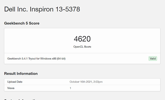 次にGPUベンチマーク（OpenCL Score）ですが、4620でした。