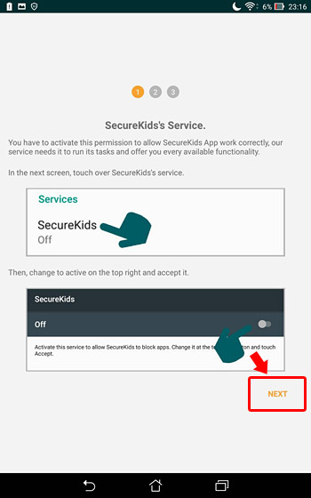 「SecureKids」が端末のロックをかけられるように、権限を与えてあげる必要
