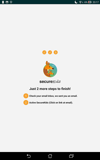 「SecureKids」の設定および登録はほぼ完了