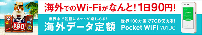 海外WiFi利用料が1日90円！ワイモバイルの「Pocket WiFi 海外データ定額」