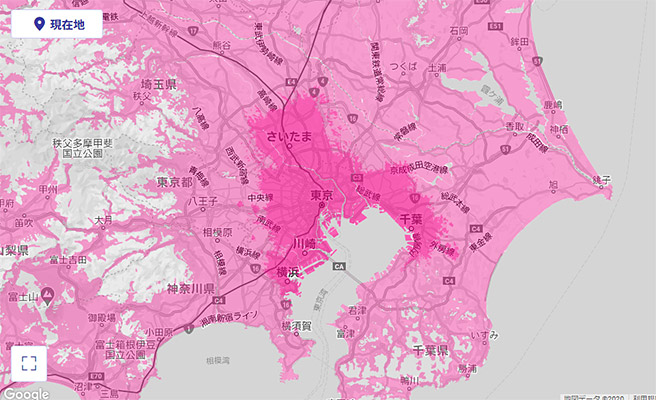 高速通信が使い放題になる「楽天回線エリア」は、現在のところ東京都、神奈川県、千葉県、埼玉県、愛知県、大阪府、京都府、兵庫県などの一部に限られています。色の濃いエリアが楽天回線エリアになります。